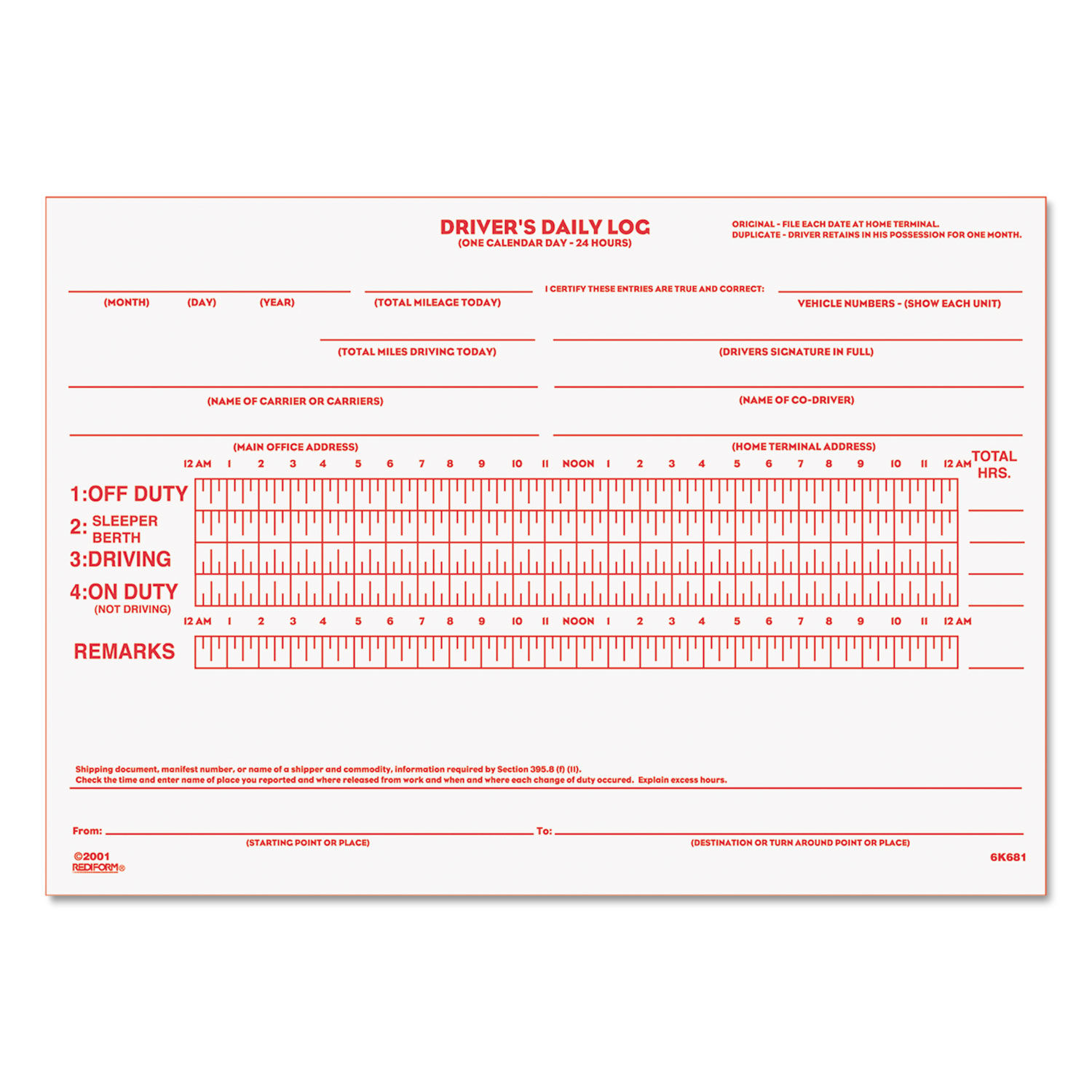 Driver's Daily Log Book with Daily Record and Hours Summary by Rediformandreg; RED6K681