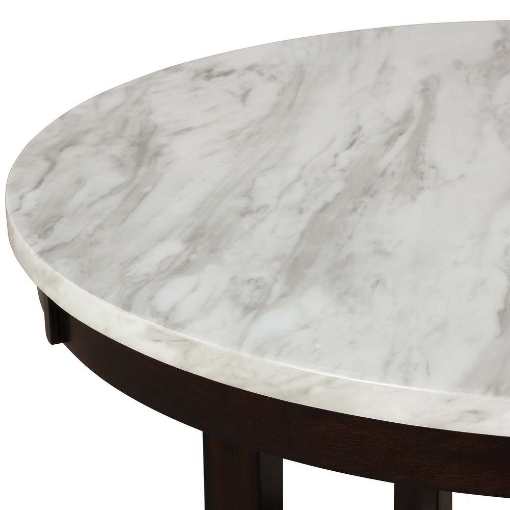 Kate 42 Inch Round Counter Table  Faux Marble Top  White  Espresso