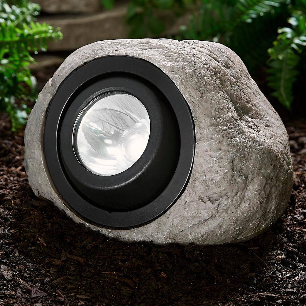 Hampton Bay 30 Lumens Gray Solar Integrated LED Outdoor Rock Spotlight with Adjustable Lamp Head 92360-801