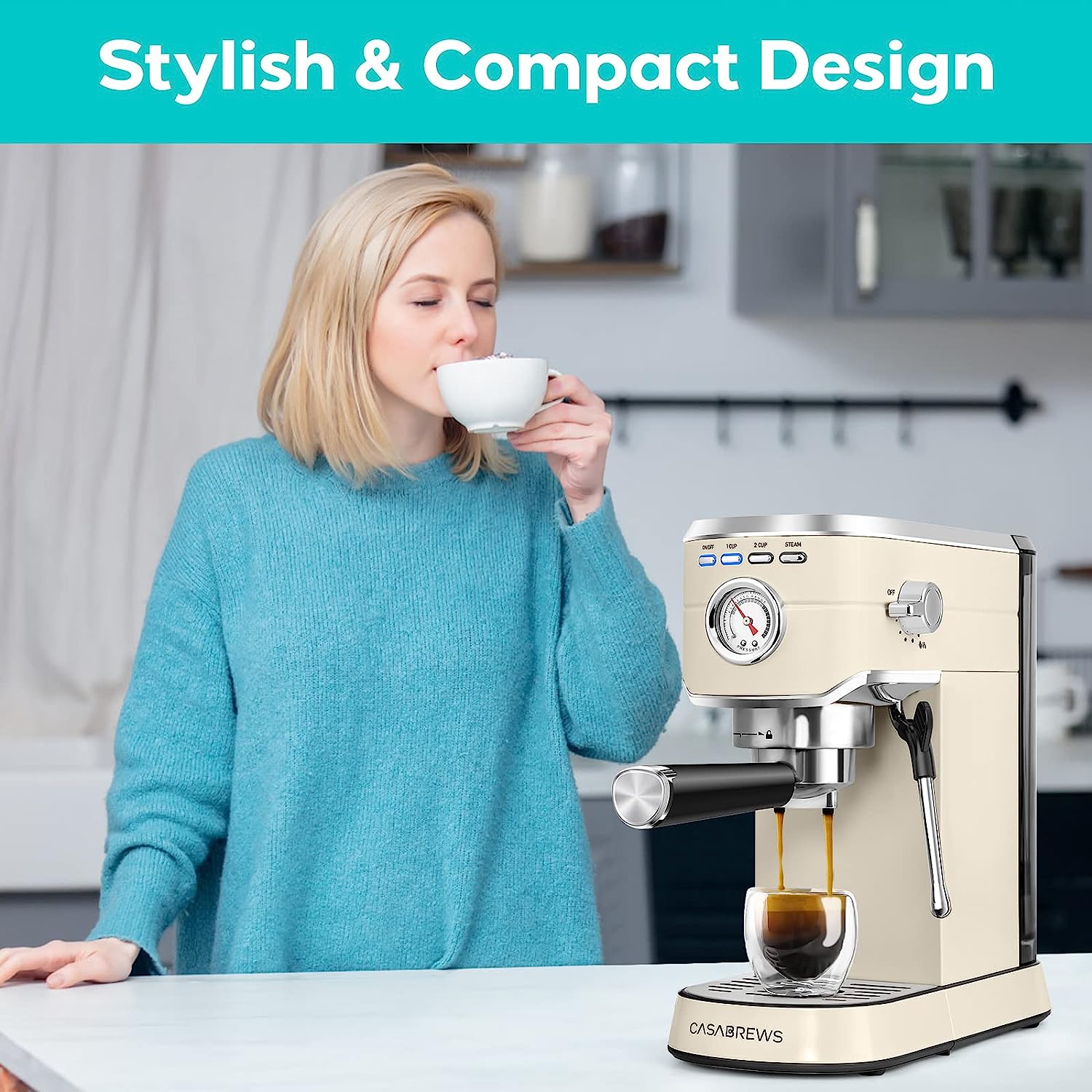 Machine 20 Bar, Professional Espresso Maker with Milk Frother Steam Wand, Compact Espresso Coffee Machine with 34oz Removable Water Tank for Cappuccino, Latte, Gift for Dad or Mom