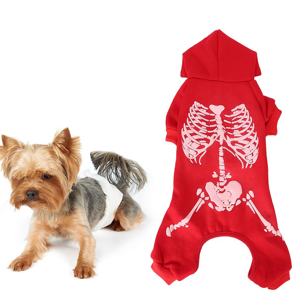 Pet Dog Cat Polyester Clothes Soft Halloween Costume Vest With Luminous Skull Pattern Red