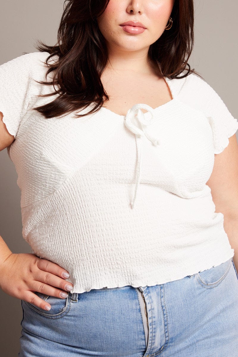 White Textured Top Short Sleeve