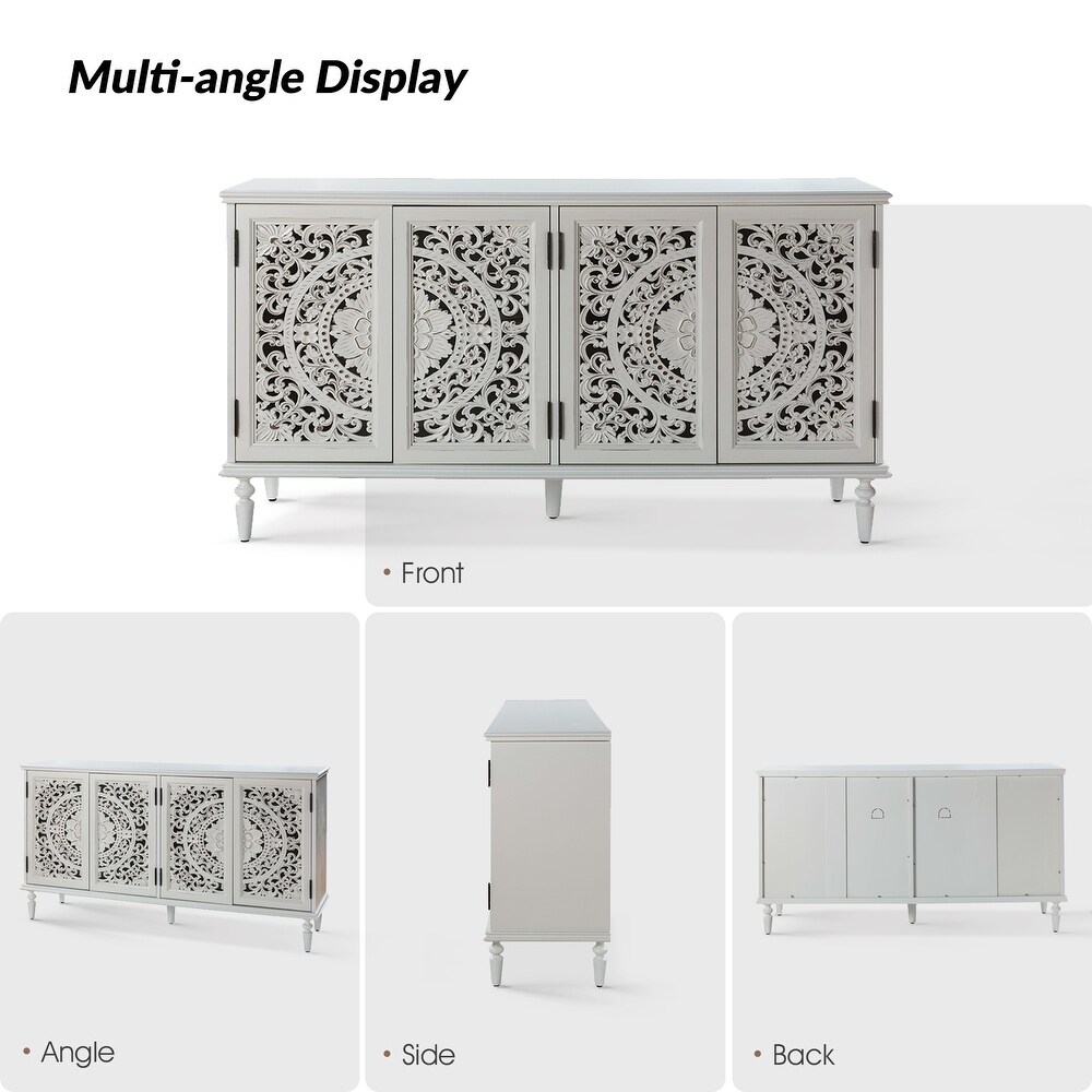 Ismenides Traditional Floral carved Built in Lighting Storage Sideboard With Adjustable shelves By HULALA HOME