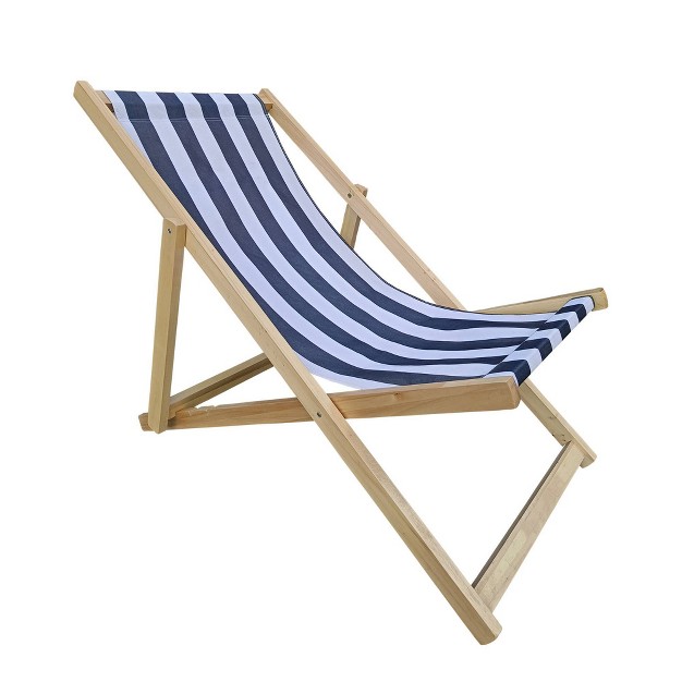 Striped Wood Sling Chair Natural blue Wellfor