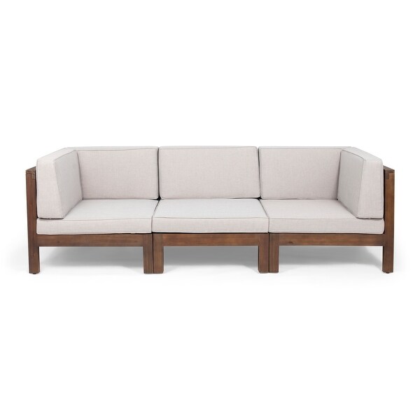 Oana Outdoor 3Seater Acacia Wood Sectional Sofa Set With Cushions by Christopher Knight Home