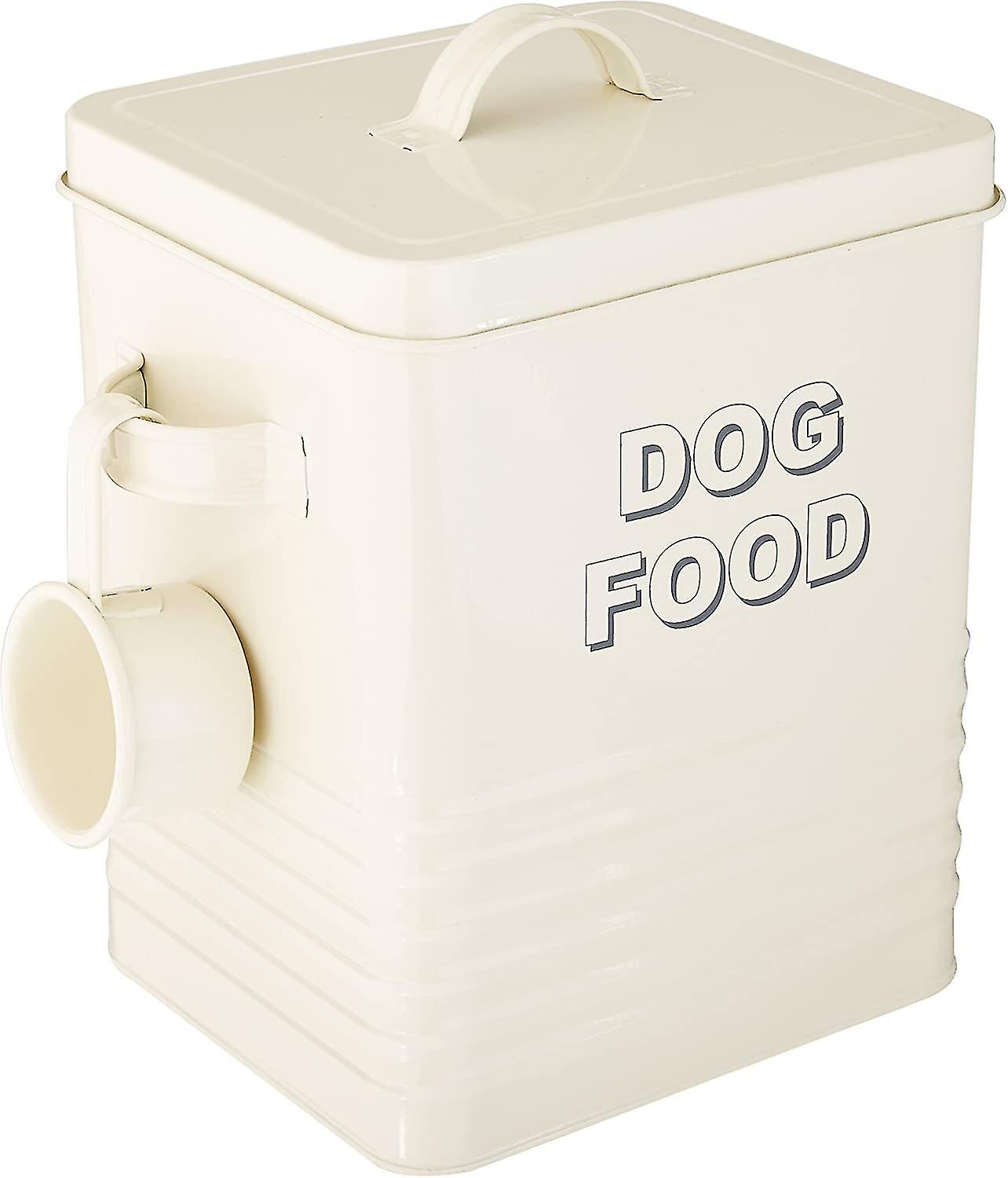 Cream Dog Food Storage Tin With Scoop， Steel(1pc-cream Colour)