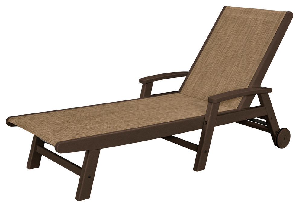 Coastal Chaise With Wheels   Farmhouse   Outdoor Chaise Lounges   by POLYWOOD  Houzz