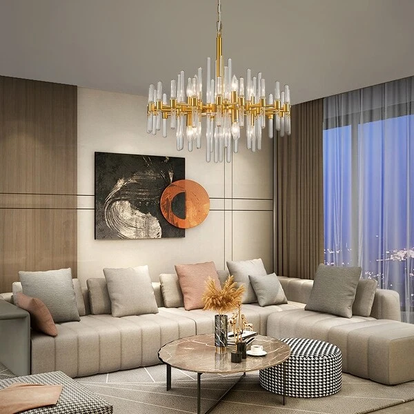 24 in. Gold Modern Crystal Chandelier 10-Light Drum Crystal Glass Chandelier Kitchen Island Pendant Lighting for Dining Room