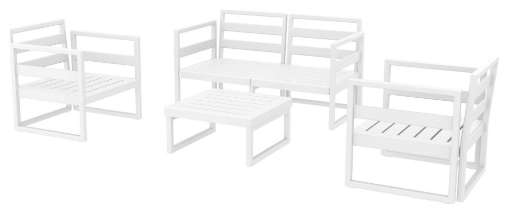 Mykonos 4 Person Lounge Set White With Acrylic Fabric Taupe Cushion   Contemporary   Outdoor Lounge Sets   by Homesquare  Houzz