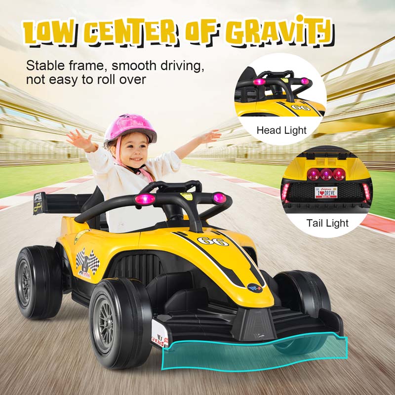 Kids Ride on Formula Racing Car, 12V Battery Powered Electric Racing Truck with Shock Absorbing Wheels