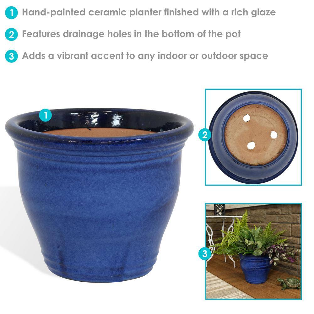 Sunnydaze Studio 15 in. Blue Ceramic IndoorOutdoor Planter AP-971