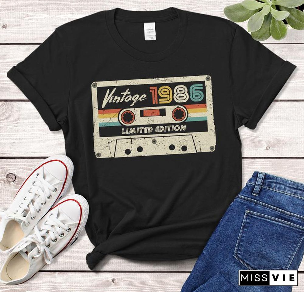 Vintage 1986 Retro Cassette T-Shirt MadeIn 1986Birthday 34YearsOld GiftFor Mom, DadIdea Classic TshirtWomanTshirts