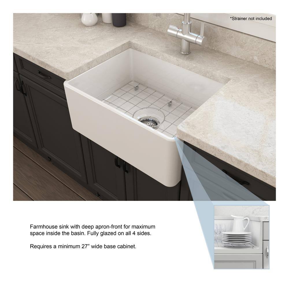 Glacier Bay Farmhouse Apron-Front Fireclay 24 in. Single Bowl Kitchen Sink in White with Bottom Grid 3ABRB-37-001