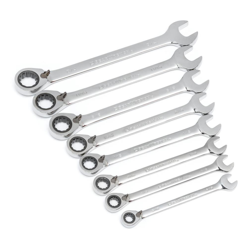 8 Piece 12 Point Reversible Ratcheting Combination Wrench Set， SAE ;