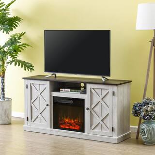 FESTIVO 54 in. Saw Cut-Off White TV Stand for TVs up to 60 in. with Electric Fireplace FFP20266