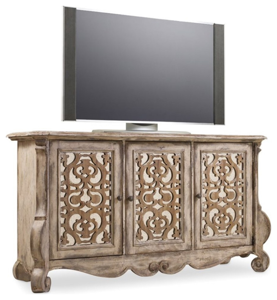 Beaumont Lane 6 Shelf Wood Entertainment Console Table in Caramel Froth   French Country   Entertainment Centers And Tv Stands   by Homesquare  Houzz