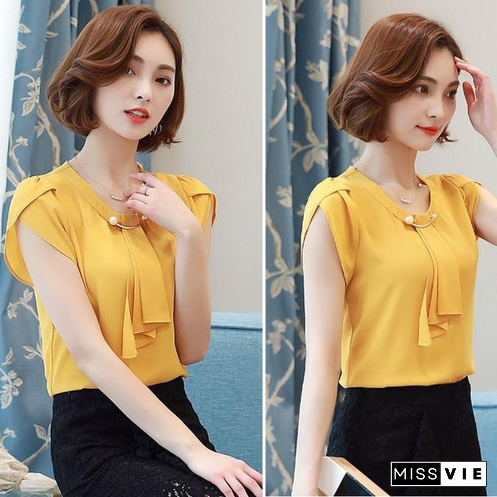 Chiffon Blouse Shirt For Women Tops Short Sleeve Shirt Women Ladies Office Blouses