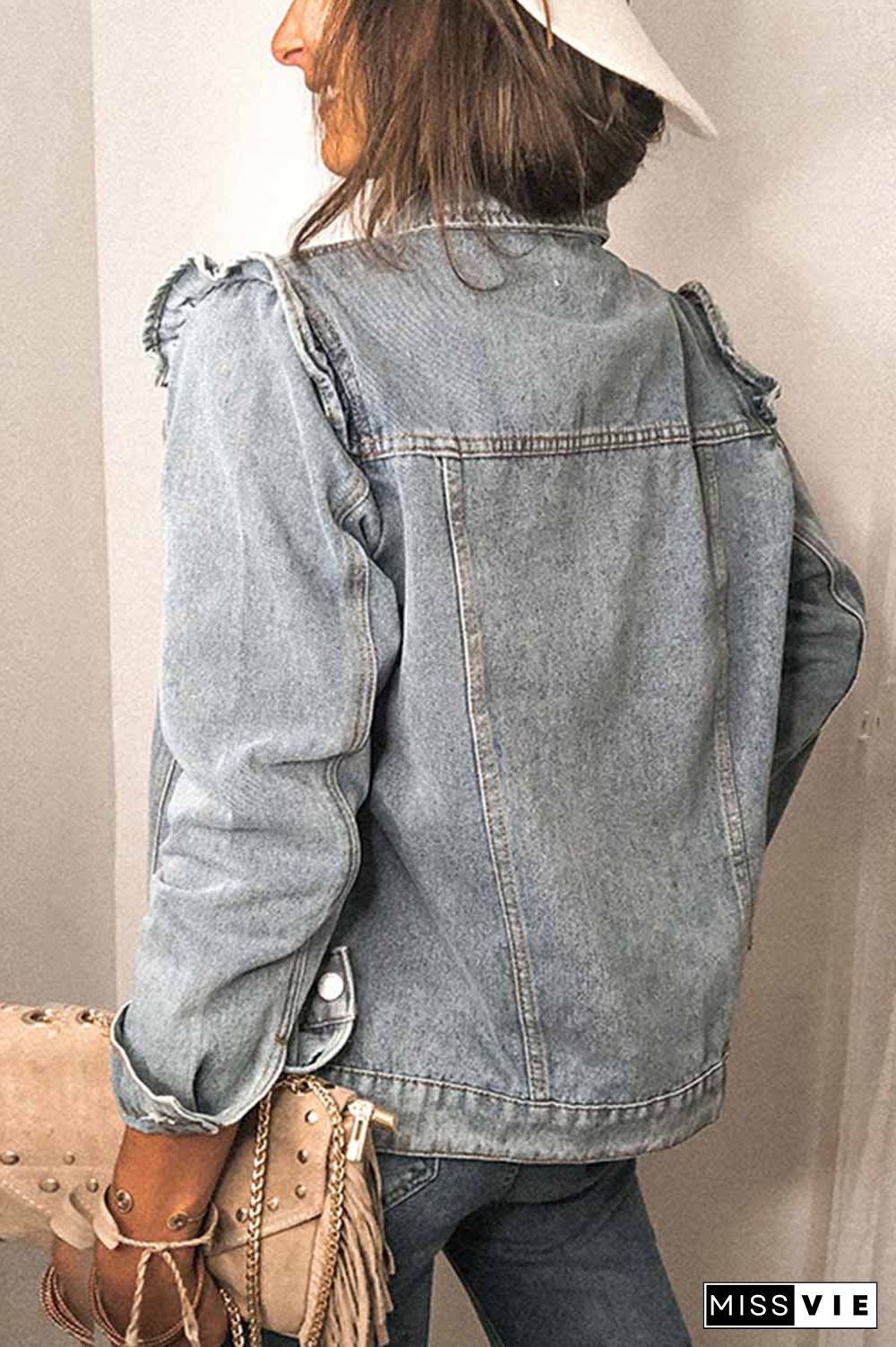 Loose Ruffled Denim Jacket