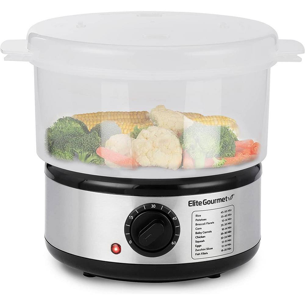 Elite Gourmet 2 Quart Elcteric Food Vegetable Steamer with BPA-Free Steamer Tray Auto Shut-off 60-min Timer EST250