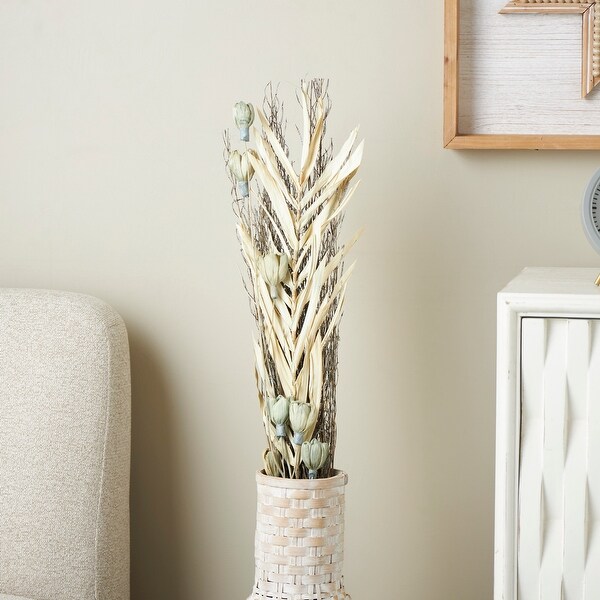 Gray Dried Plant Handmade Tall Floral Bouquet Palm Leaf Home Decor Natural Foliage with Branches