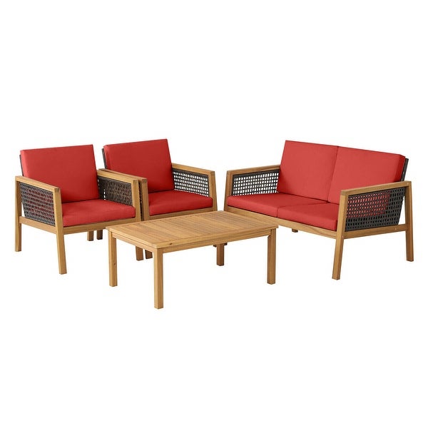 4-Piece Patio Rattan Furniture Set with Removable Cushions - Overstock - 37500663