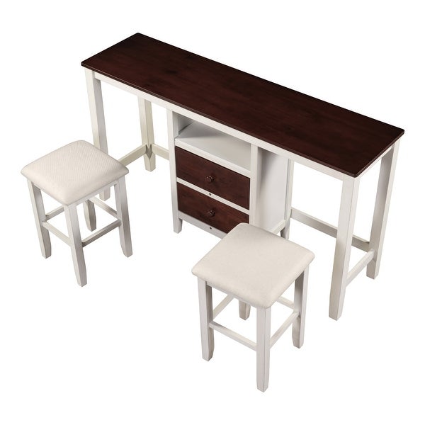 3-Piece Wood Dining Kitchen Set， White and Brown