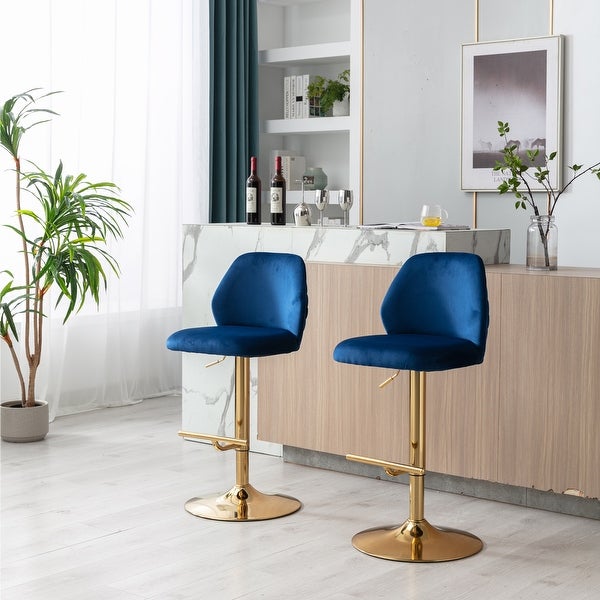 Swivel Bar Stools Chair Set of 2 Modern Adjustable Counter Height Bar Stools， Velvet Upholstered Stool Chrome Golden Base