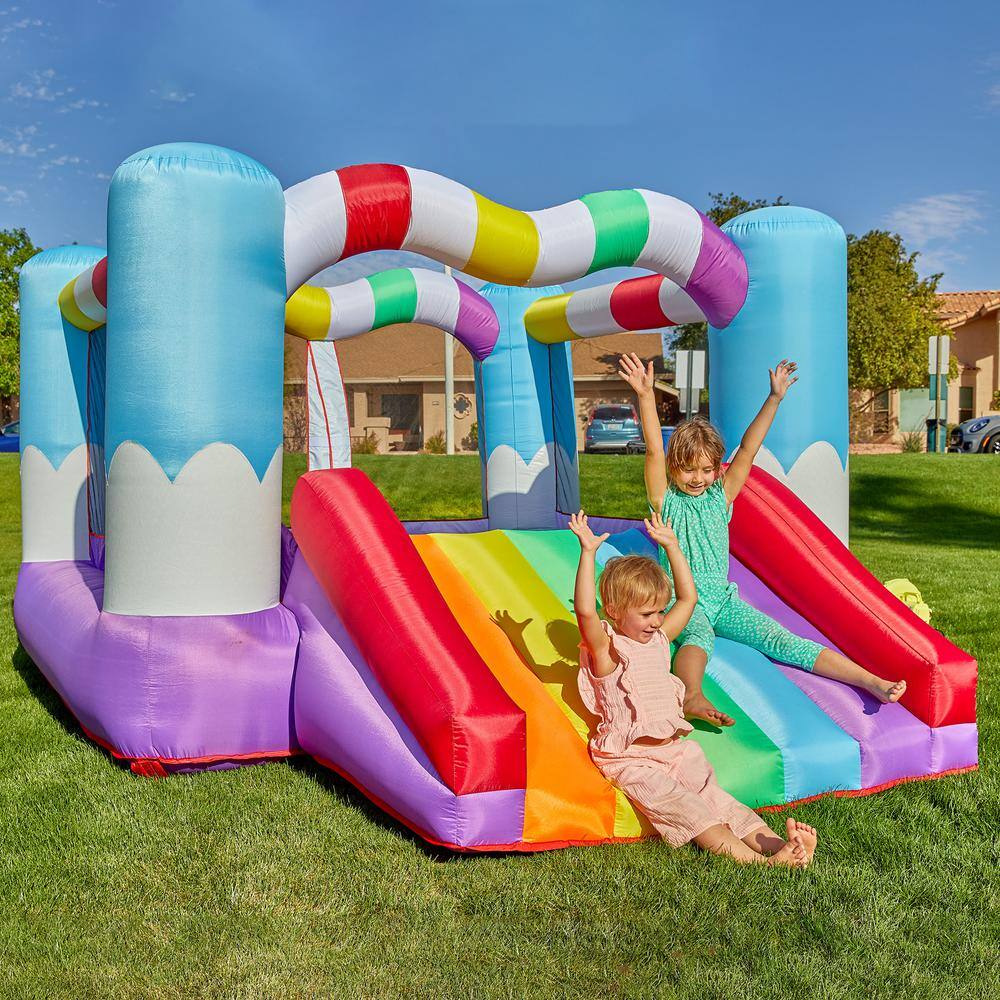 JOYIN 138L Multicolored Vinyl Rainbow Inflatable Jumper Bounce House wSlide  Heavy-Duty Blower Play House For Kids Parties 70002