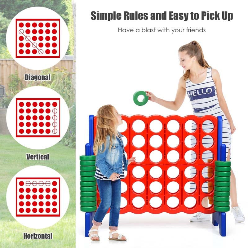 Giant 4-In-A-Row, Jumbo 4-to-Score Giant Game Set with 42 Jumbo Rings & Quick-Release Slider