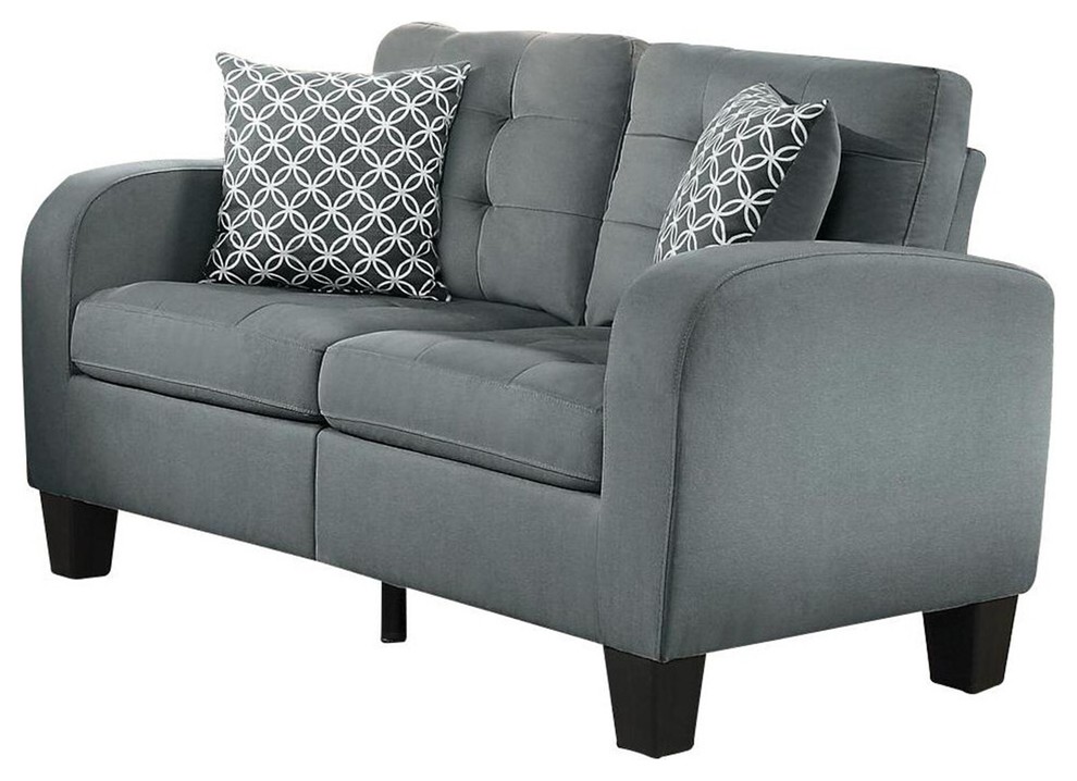 2 Piece Sigmond Casual Button Tufted Sofa and Love Seat  Gray Fabric   Transitional   Living Room Furniture Sets   by AMOC  Houzz