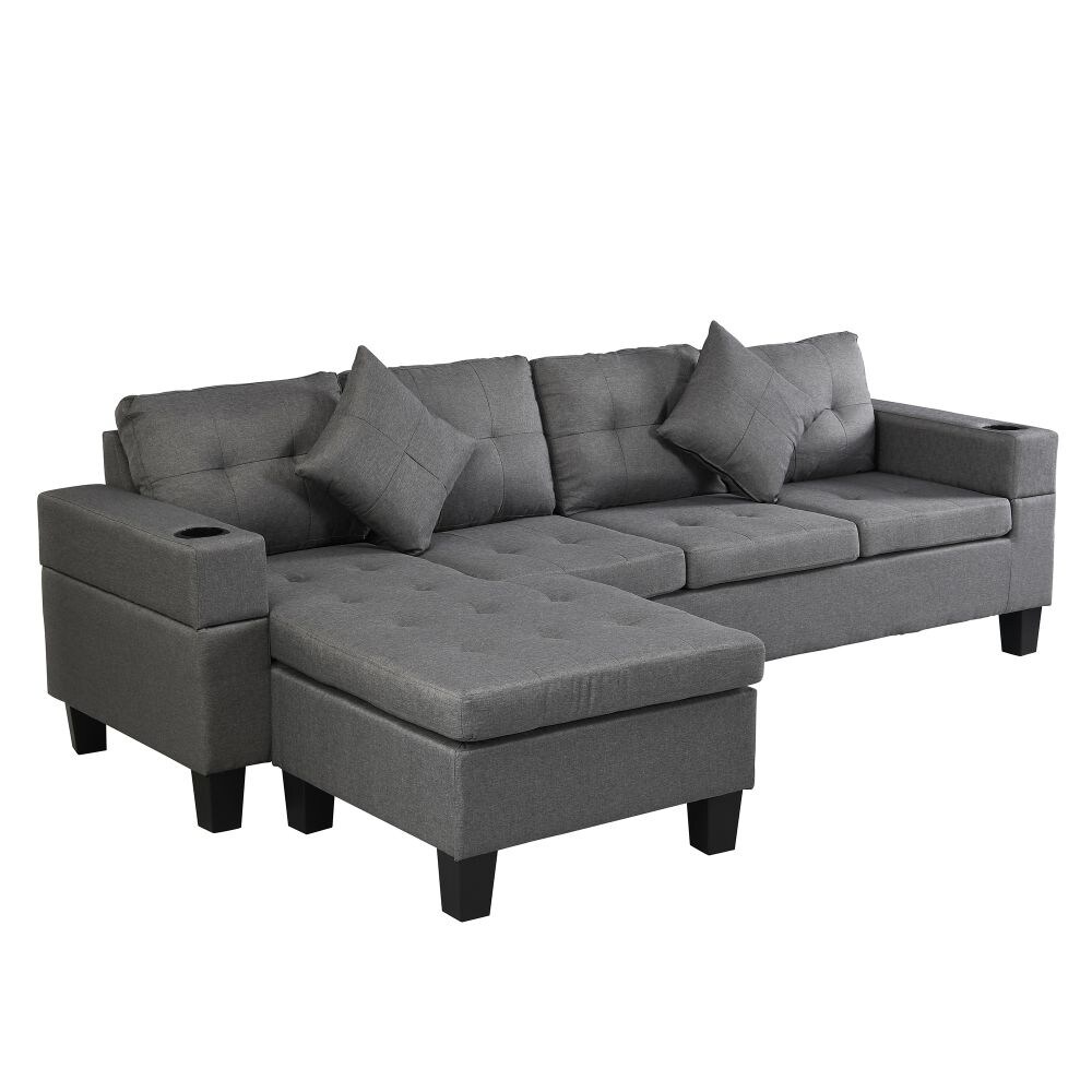 Sectional Convertible Sofa Set for Living Room with L Shape Chaise Lounge Grey