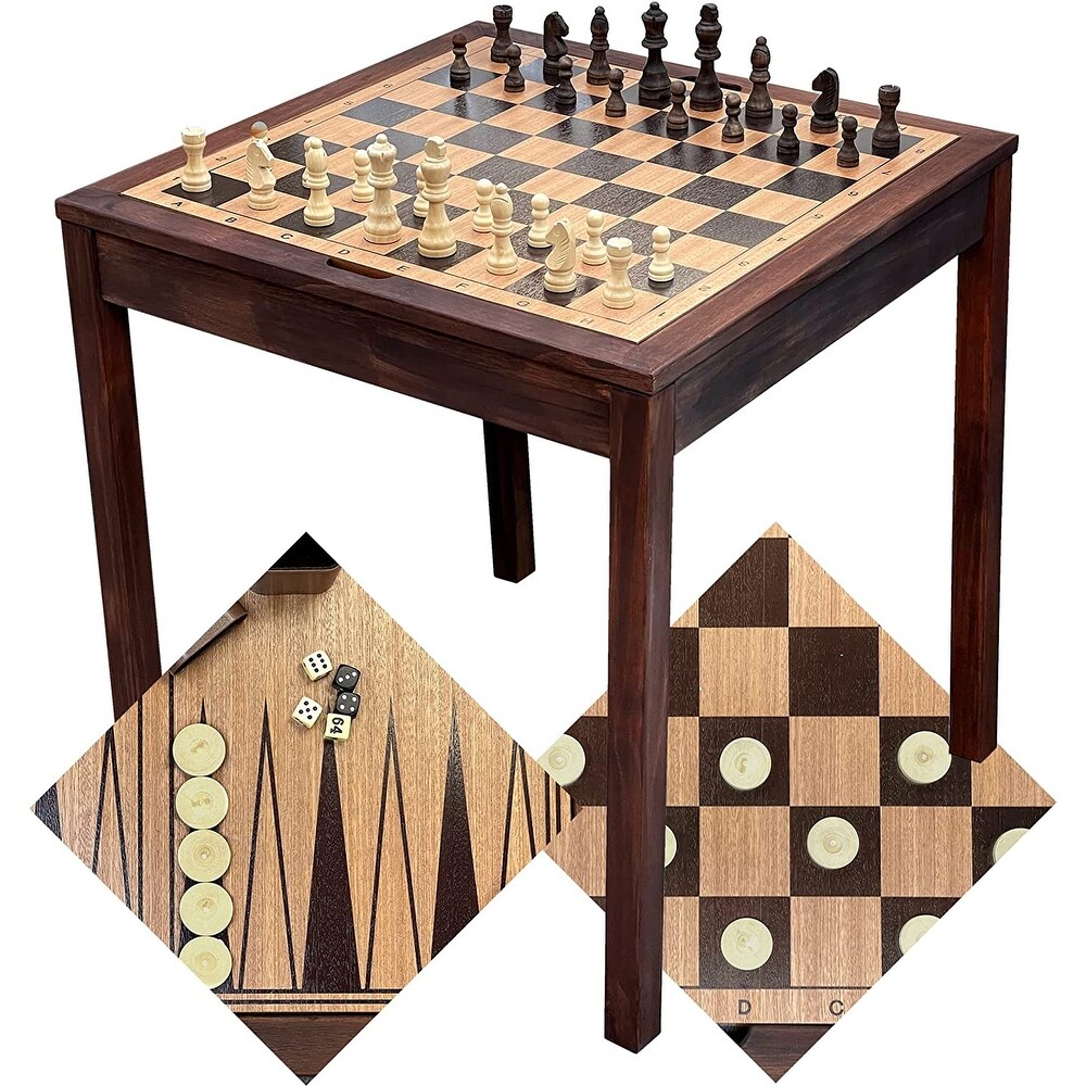 Sterling Games Wooden Chess Checkers and Backgammon 3 in 1 Combo Game Table Furniture Set  25\