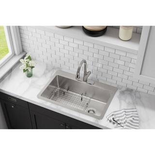 Elkay Avenue 33 in. Drop inUndermount Single Bowl 18 Gauge Stainless Steel Kitchen Sink with Bottom Grid HDDSB33229TR3