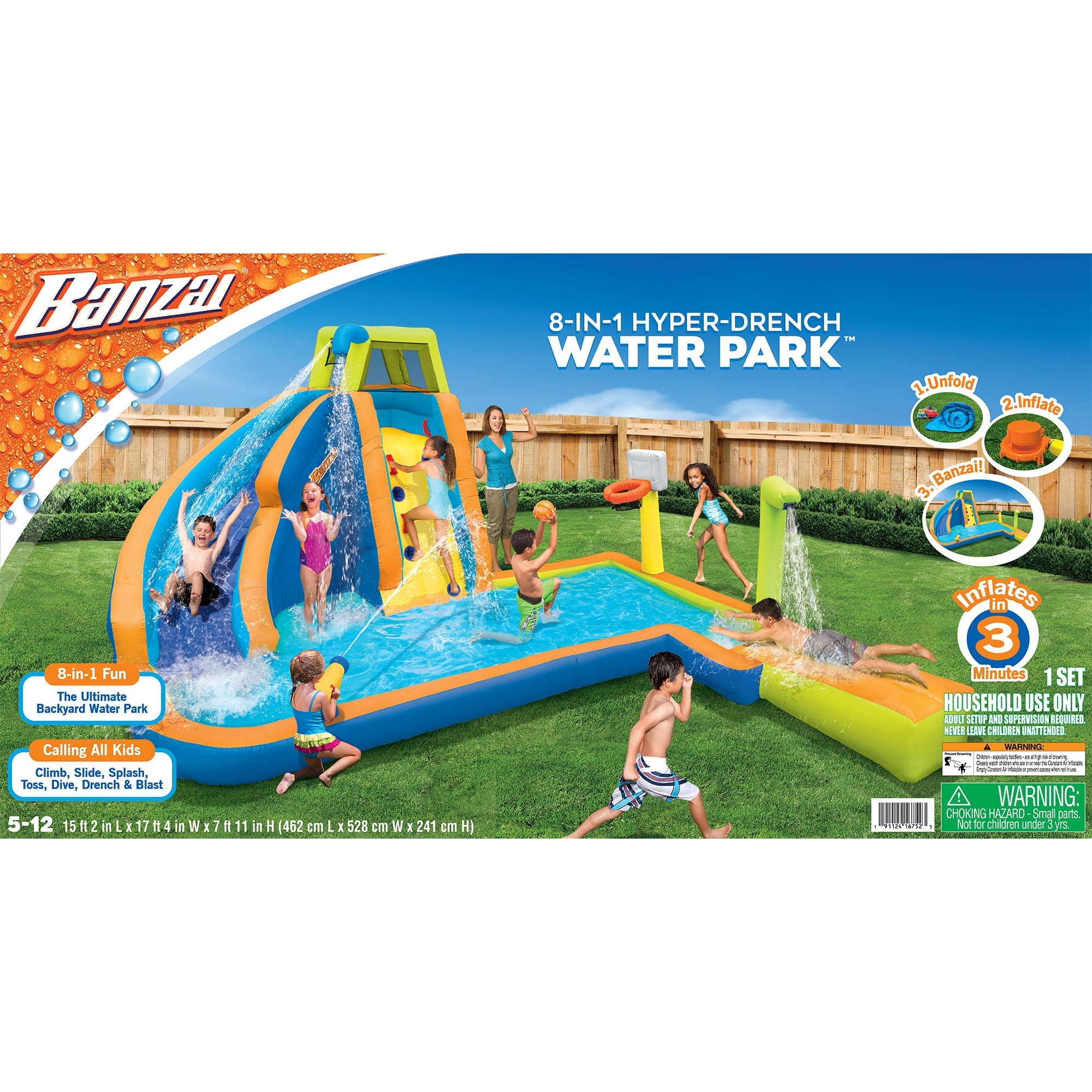 Banzai Hyper Drench 8-in-1 Giant Inflatable Water Slide Splash Park