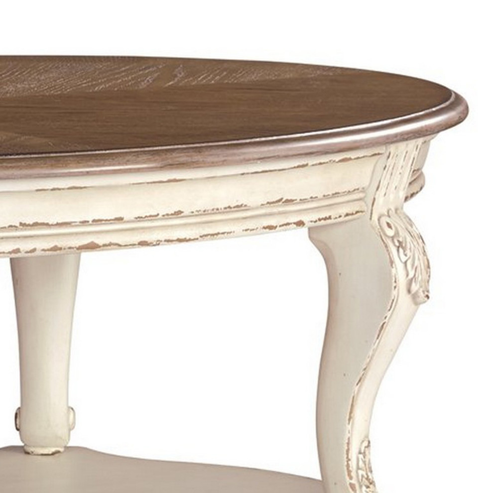 Benzara BM227591 Two Tone Oval Cocktail Table  Bottom Shelf  Antique White/Brown   French Country   Coffee Tables   by Uber Bazaar  Houzz