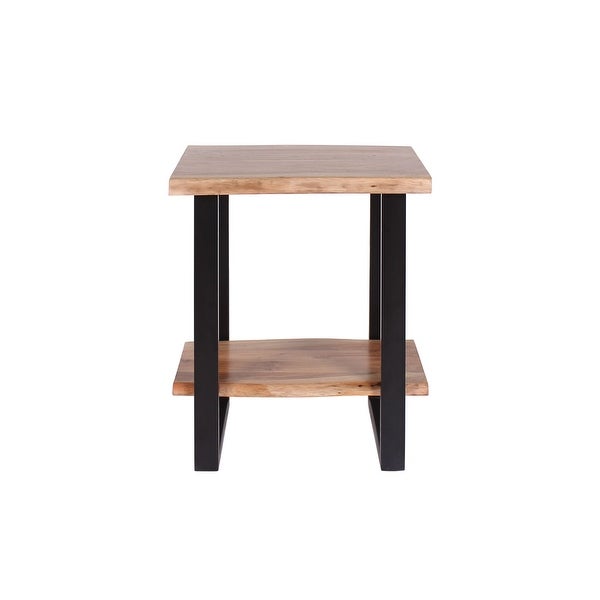 Hornby Modern Handmade Live Edge Acacia and Iron Two Tier Side Table