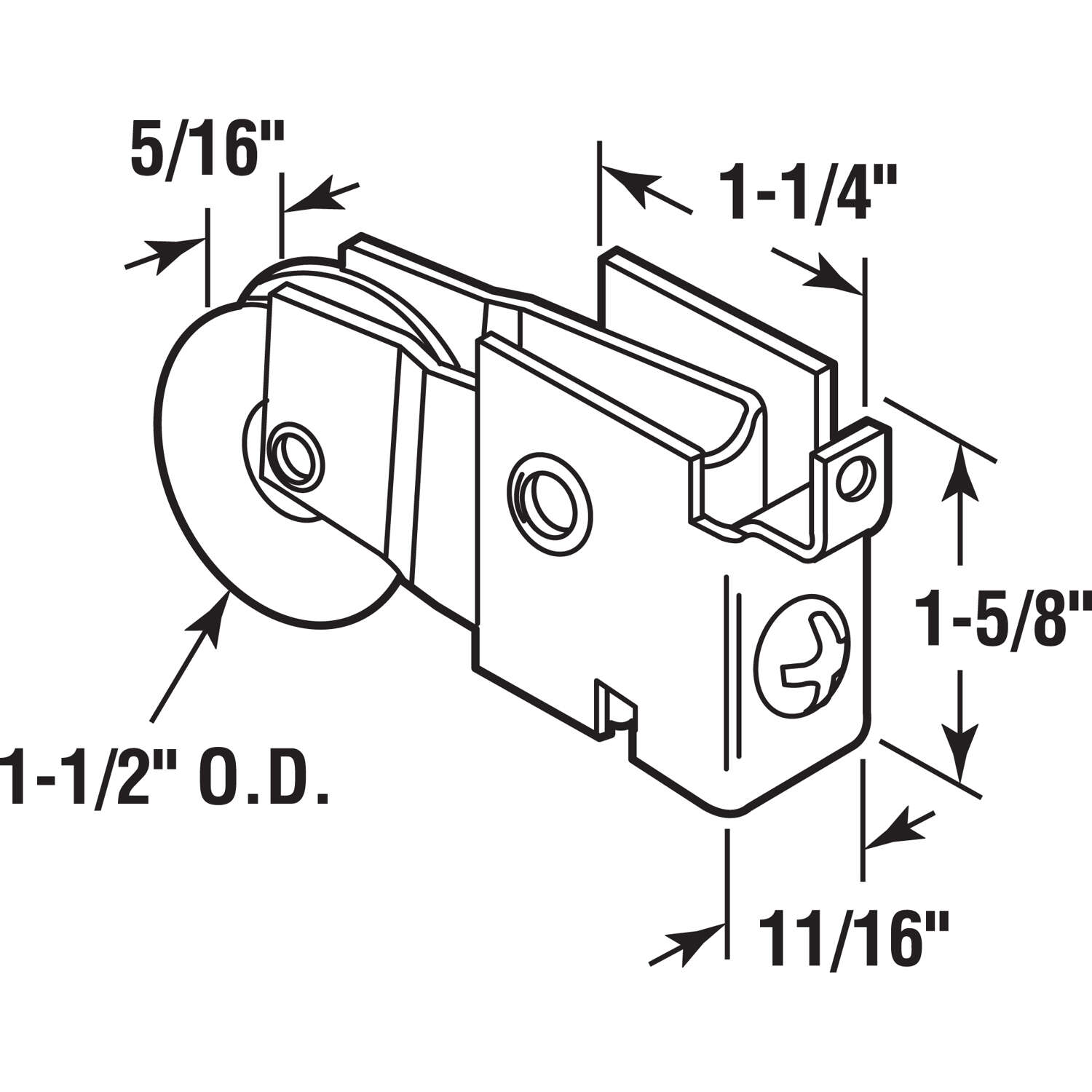 Prime-Line 1-1/2 in. D X 0.69 in. L Nylon/Steel Roller Assembly 1 pk