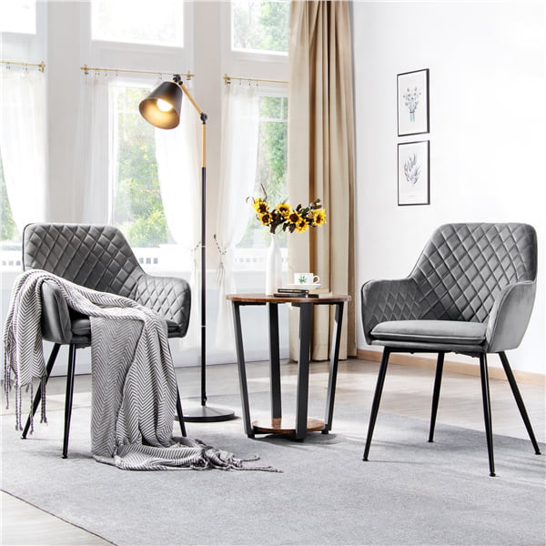 SMILE MART Modern Upholstered Fabric Dining Chair Midback， Set of 2， Gray