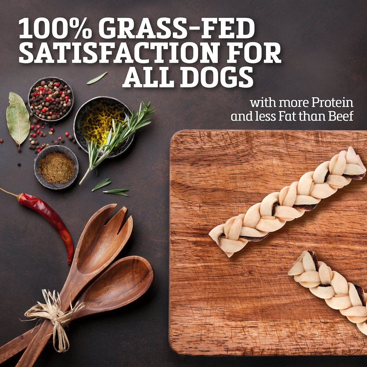 Buffalo Range All Natural Grain-Free Jerky Braid Rawhide Dog Treats