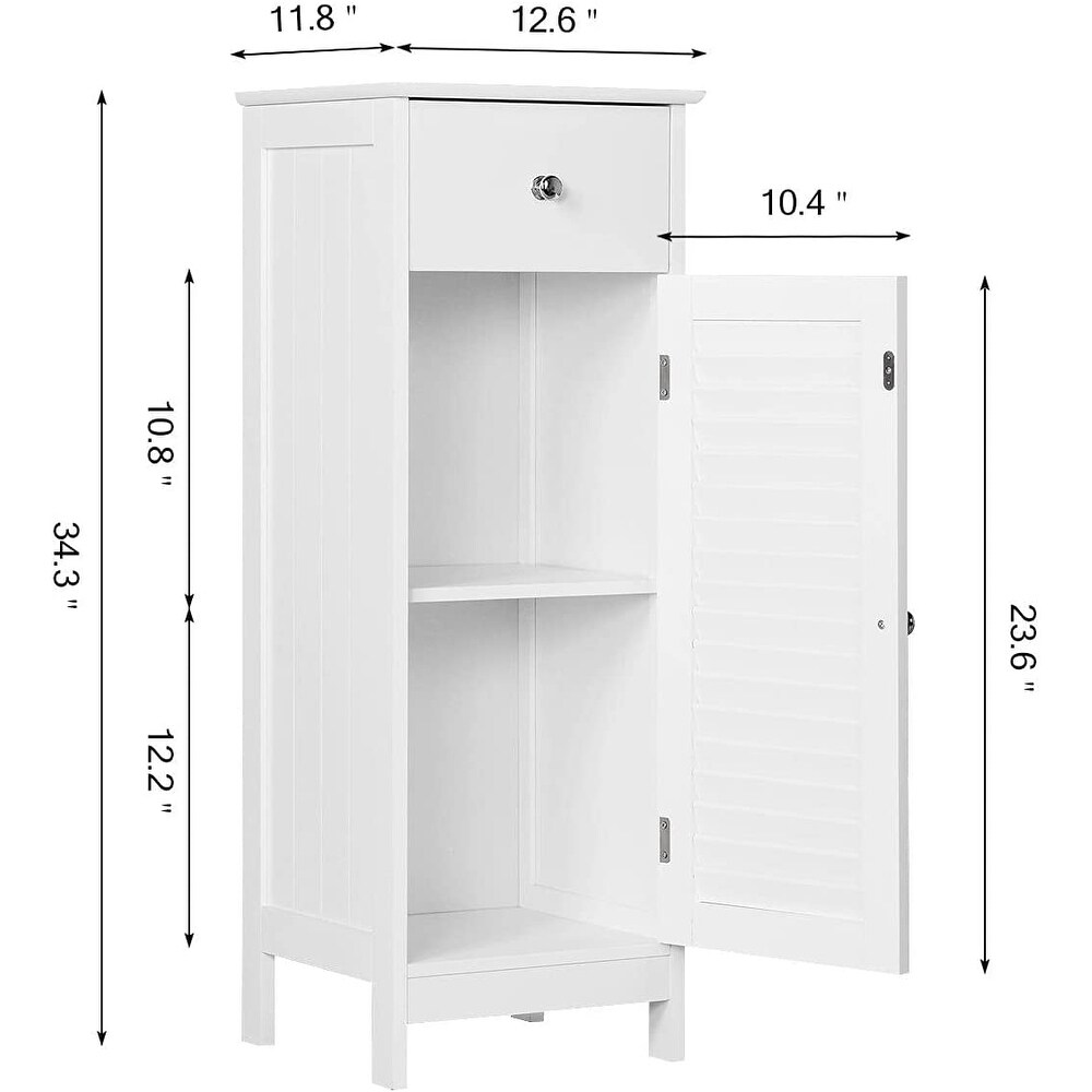 Bathroom Floor Storage Cabinet  Wooden Free Standing Storage Organizer Unit with Drawer and Door Cabinet  Tall Side Table