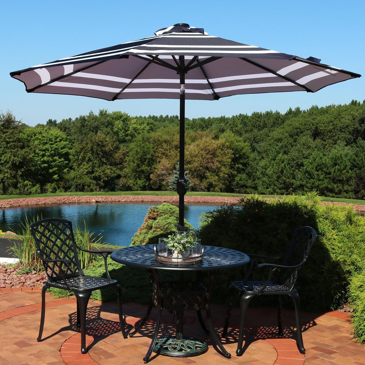 Ultimate Patio 9 Ft. Solar Lighted Octagonal Aluminum Patio Mart Umbrella W/ Crank and Tilt