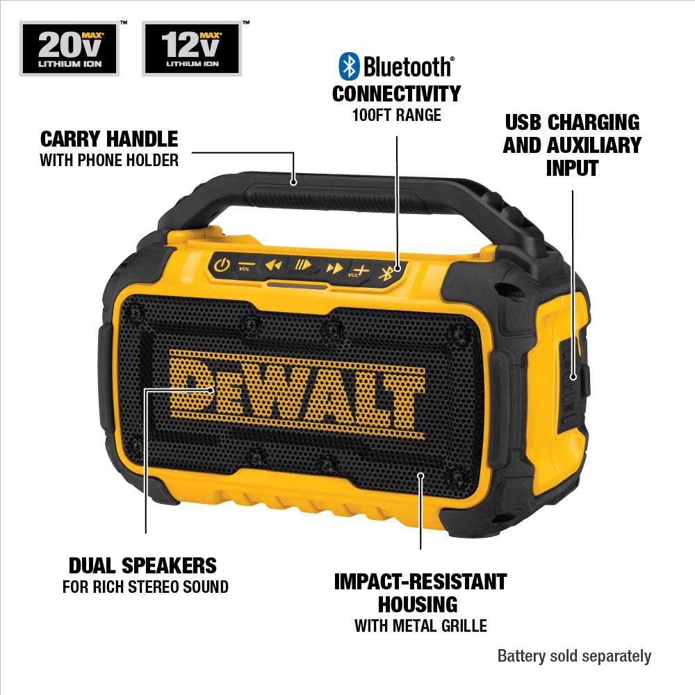 DEWALT 12V/20V MAX Jobsite Bluetooth Speaker DCR010 from DEWALT