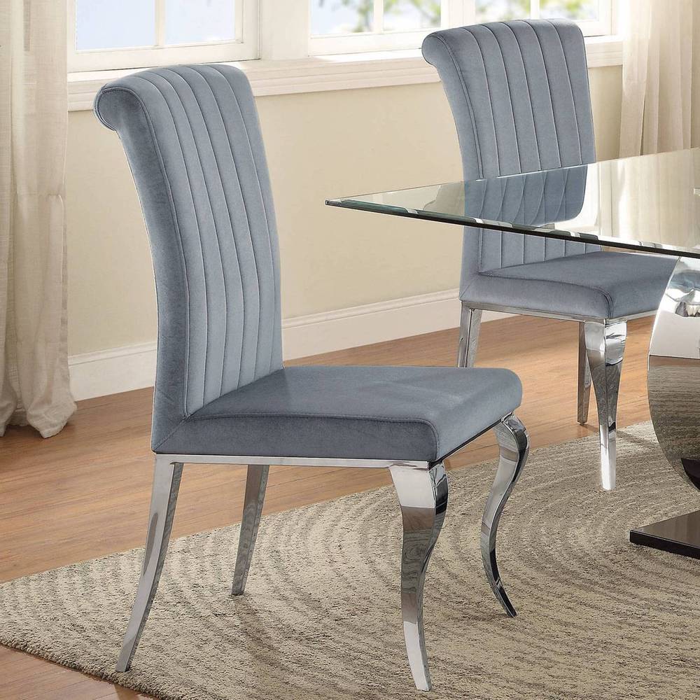 Cabriole Design Stainless Steel with Grey /Silver Velvet Dining Chairs (Set of 4)