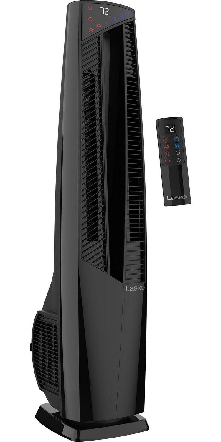 Lasko 1500W Oscillating All Season Electric Tower Fan and Space Heater with Remote， FHV801， Black