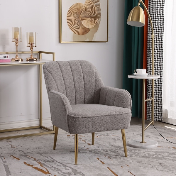 Modern Mid Century Chair Tufted Sherpa Armchair for Living Room Bedroom Office