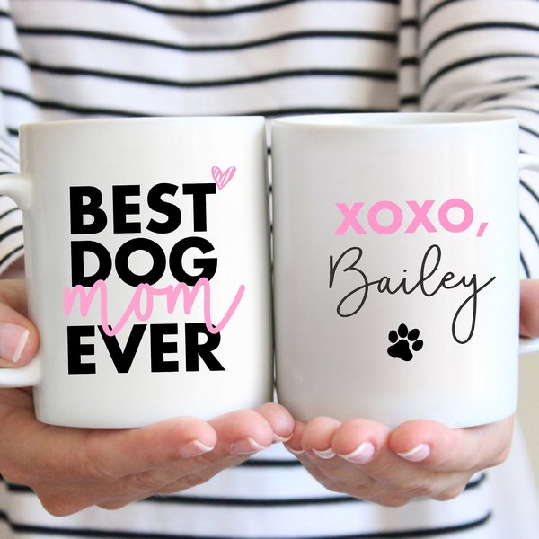 904 Custom Personalized Best Dog Mom Ever Double Sided Mug， 11-oz