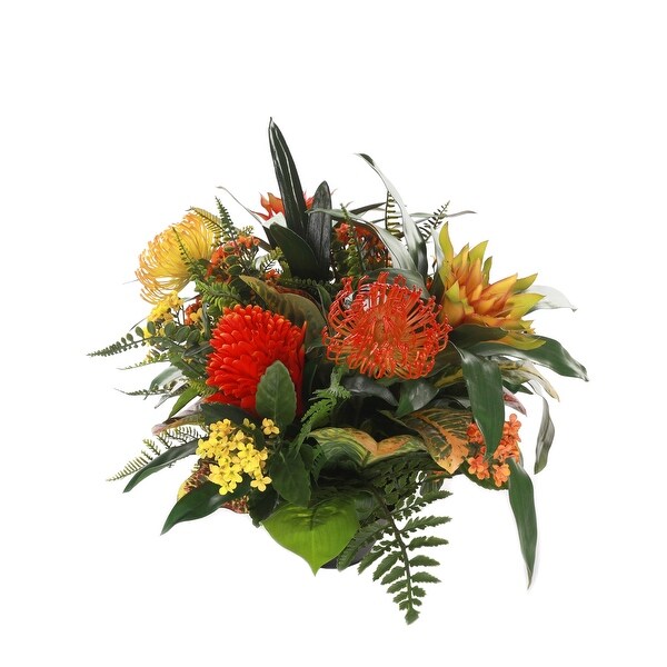 Bromeliad Tropical Flowers Arrangement In Oval Zinc Pot