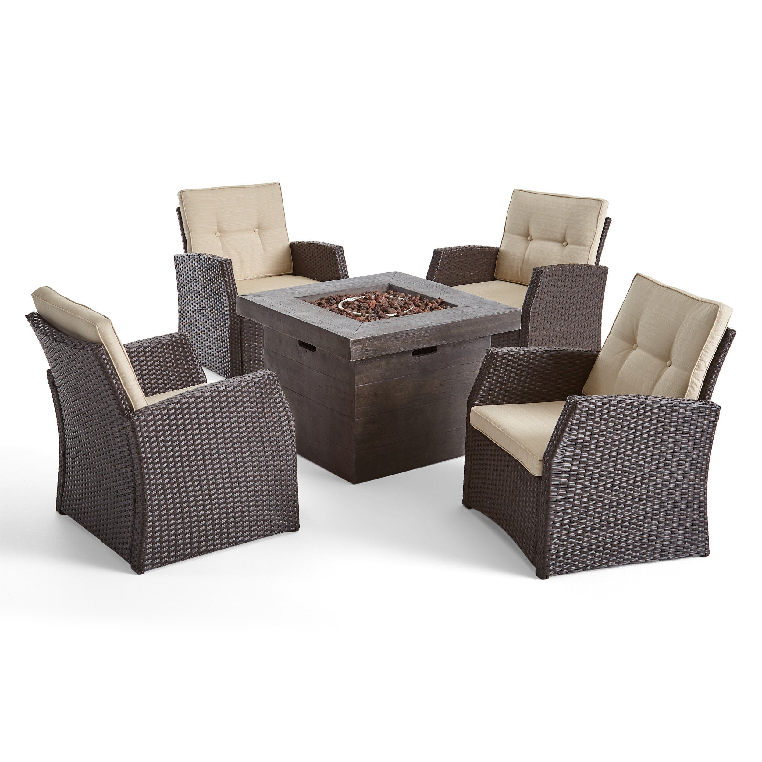 Ana Outdoor 4 Seater Wicker Chat Set with Fire Pit