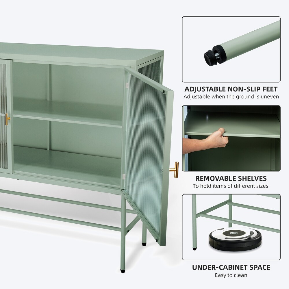 Sideboard Storage Cabinet With Two Fluted Glass Doors