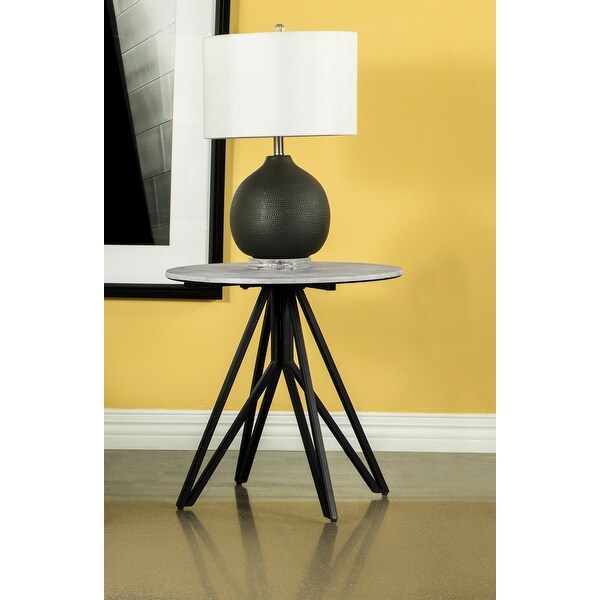 Coaster Furniture Hadi Cement and Gunmetal Round End Table with Hairpin Legs